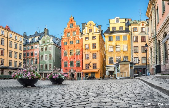 Bild på Old colorful houses on Stortorget square in Stockholm Sweden